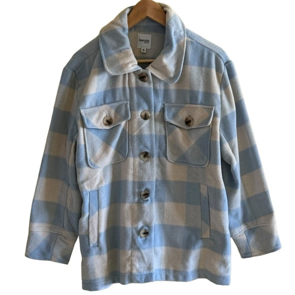 Kensie Jeans offwhite blue Shacket oversized plaid button up-pockets - Picture 1 of 7